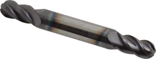 Accupro - 9/32" Diam, 1/2" LOC, 4 Flute Solid Carbide Ball End Mill - AlTiN Finish, Double End, 2-1/2" OAL, 5/16" Shank Diam, Spiral Flute - Eagle Tool & Supply