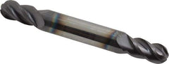 Accupro - 9/32" Diam, 1/2" LOC, 4 Flute Solid Carbide Ball End Mill - AlTiN Finish, Double End, 2-1/2" OAL, 5/16" Shank Diam, Spiral Flute - Eagle Tool & Supply