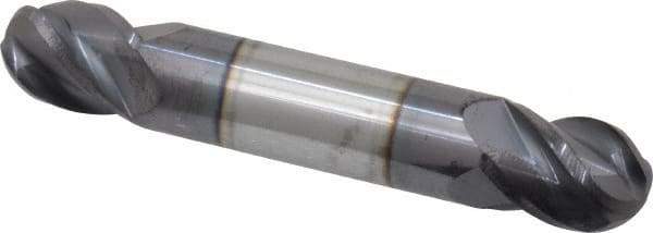 Accupro - 1/2" Diam, 5/8" LOC, 4 Flute Solid Carbide Ball End Mill - AlTiN Finish, Double End, 3" OAL, 1/2" Shank Diam, Spiral Flute - Eagle Tool & Supply