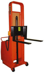 Wesco Industrial Products - 1,000 Lb Capacity, 76" Lift Height, Battery Operated Counter Weight Lift - 1" Lowered Height, 13" Load Center, 25" Fork Length, 27" Overall Width - Eagle Tool & Supply