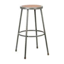 NPS - 30 Inch High, Stationary Fixed Height Stool - Hardboard Seat, Gray and Brown - Eagle Tool & Supply