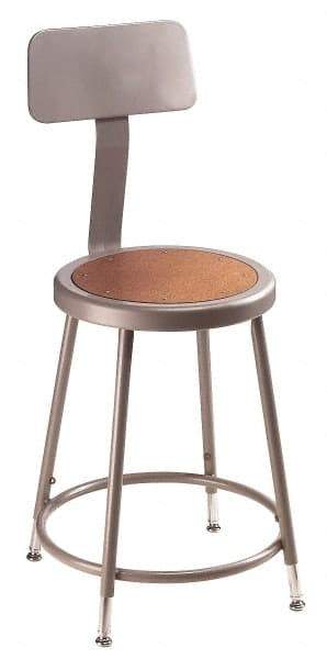 NPS - 24 to 32 Inch High, Stationary Adjustable Height Stool - Hardboard Seat, Gray and Brown - Eagle Tool & Supply