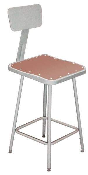 NPS - 24 to 32 Inch High, Stationary Adjustable Height Stool - Hardboard Seat, Gray - Eagle Tool & Supply