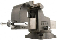 Wilton - 5" Jaw Width x 5" Jaw Opening Capacity, 3" Throat Depth, Bench & Pipe Combination Vise - 5/8 to 2-3/8" Pipe Capacity, Swivel Base, Bolt Down Attachment, Ductile Iron - Eagle Tool & Supply