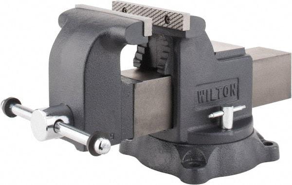 Wilton - 6" Jaw Width x 6" Jaw Opening Capacity, 3-1/2" Throat Depth, Bench & Pipe Combination Vise - 5/8 to 2-1/2" Pipe Capacity, Swivel Base, Bolt Down Attachment, Ductile Iron - Eagle Tool & Supply
