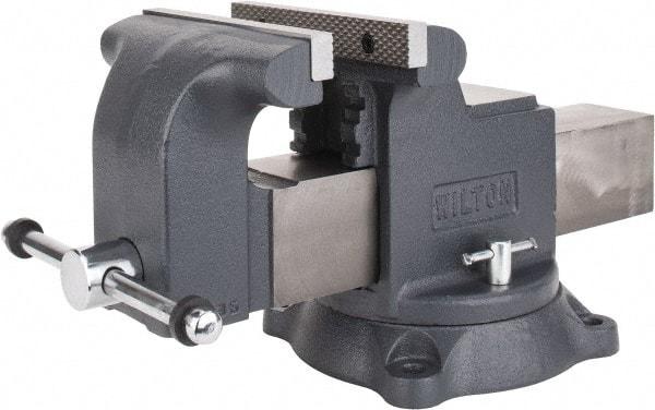 Wilton - 8" Jaw Width x 8" Jaw Opening Capacity, 4" Throat Depth, Bench & Pipe Combination Vise - 3/4 to 3" Pipe Capacity, Swivel Base, Bolt Down Attachment, Ductile Iron - Eagle Tool & Supply