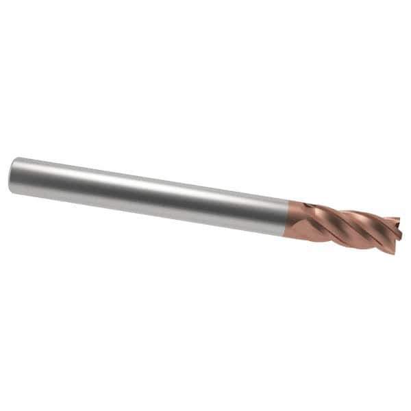 Accupro - 1/4", 3/4" LOC, 1/4" Shank Diam, 2-1/2" OAL, 3 Flute, Solid Carbide Square End Mill - Single End, TiCN Finish, Spiral Flute, 40° Helix, Centercutting, Right Hand Cut, Right Hand Flute - Eagle Tool & Supply