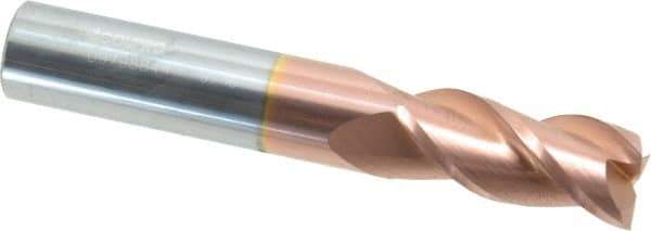 Accupro - 9/16", 1-1/4" LOC, 9/16" Shank Diam, 3-1/2" OAL, 3 Flute, Solid Carbide Square End Mill - Single End, TiCN Finish, Spiral Flute, 40° Helix, Centercutting, Right Hand Cut, Right Hand Flute - Eagle Tool & Supply