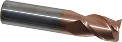 Accupro - 5/8", 7/8" LOC, 5/8" Shank Diam, 3" OAL, 3 Flute, Solid Carbide Square End Mill - Single End, TiCN Finish, Spiral Flute, 40° Helix, Centercutting, Right Hand Cut, Right Hand Flute - Eagle Tool & Supply