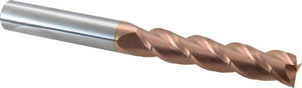 Accupro - 5/8", 3" LOC, 5/8" Shank Diam, 6" OAL, 3 Flute, Solid Carbide Square End Mill - Single End, TiCN Finish, Spiral Flute, 40° Helix, Centercutting, Right Hand Cut, Right Hand Flute - Eagle Tool & Supply