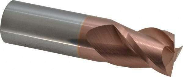 Accupro - 3/4", 1" LOC, 3/4" Shank Diam, 3" OAL, 3 Flute, Solid Carbide Square End Mill - Single End, TiCN Finish, Spiral Flute, 40° Helix, Centercutting, Right Hand Cut, Right Hand Flute - Eagle Tool & Supply