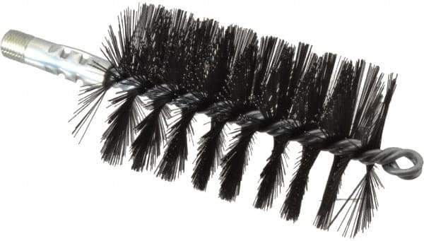 Schaefer Brush - 4-1/2" Brush Length, 2-3/4" Diam, Double Stem, Single Spiral Flue Brush - 7-1/2" Long, Tempered Steel Wire, 1/4" NPSM Male Connection - Eagle Tool & Supply