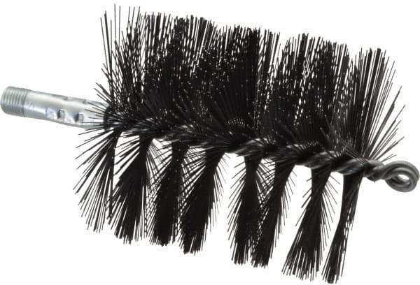 Schaefer Brush - 4-1/2" Brush Length, 4" Diam, Double Stem, Single Spiral Flue Brush - 7-1/2" Long, Tempered Steel Wire, 1/4" NPSM Male Connection - Eagle Tool & Supply