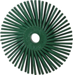 3M - 3" Diam, 3/8" Max Face Width, Plain Hole Radial Bristle Brush - 50 Grit, Coarse Grade, 25,000 Max RPM, Green - Eagle Tool & Supply