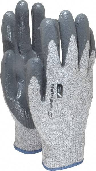 Honeywell - Size M (8), ANSI Cut Lvl 4, Abrasion Lvl 4, Nitrile Coated Cut Resistant Gloves - Palm & Fingers Coated, HPPE/Stainless Steel Blend Lining, Knit Wrist, Gray/Gray, Paired - Eagle Tool & Supply