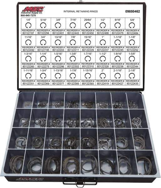 Value Collection - 640 Piece, 1/4 to 2-1/8", SpRing Assortment Steel, Snap Internal Retaining Ring Assortment - Includes Compartmented Case - Eagle Tool & Supply