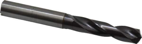 Guhring - 3/8" 140° Spiral Flute Solid Carbide Screw Machine Drill Bit - FIREX Finish, Right Hand Cut, 47mm Flute Length, 89mm OAL, SU Point, Straight Shank, Through Coolant - Eagle Tool & Supply