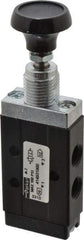 Parker - 0.20 CV Rate, 1/8" NPT Inlet Direct Air 2 Mechanical Spool Valve - 3 Way, 2 Position, Manual Return, Button Push Pull, 150 Max psi - Eagle Tool & Supply