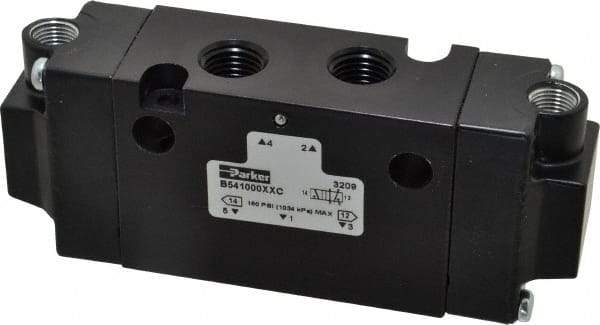 Parker - 1/4", 4-Way Body Ported Stacking Solenoid Valve - 1.4 CV Rate, 1.89" High x 4.7" Long - Eagle Tool & Supply