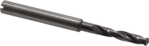 Guhring - 4.3mm 140° Spiral Flute Solid Carbide Screw Machine Drill Bit - FIREX Finish, Right Hand Cut, 24mm Flute Length, 66mm OAL, SU Point, Straight Shank, Through Coolant - Eagle Tool & Supply