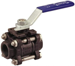 NIBCO - 1/4" Pipe, Full Port, Carbon Steel Standard Ball Valve - 3 Piece, Inline - One Way Flow, FNPT x FNPT Ends, Locking Lever Handle, 1,000 WOG - Eagle Tool & Supply