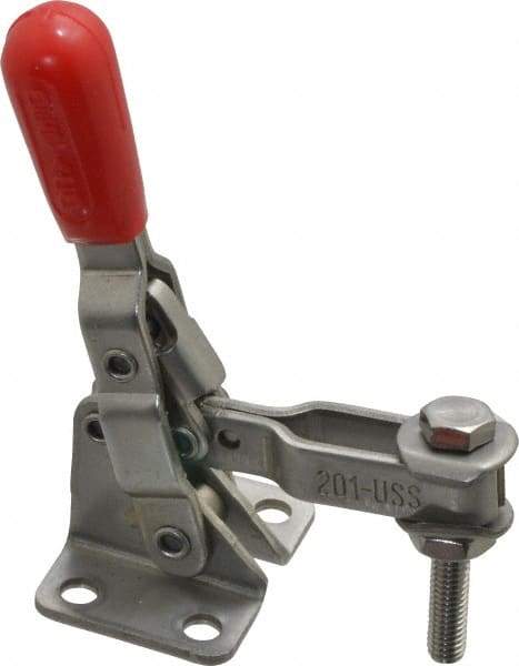 De-Sta-Co - 125 Lb Holding Capacity, Vertical Handle, Manual Hold Down Toggle Clamp - 55° Handle Movement, 100° Bar Opening, U-Bar, Flanged Base, Electro-Plated Zinc, Stainless Steel - Eagle Tool & Supply