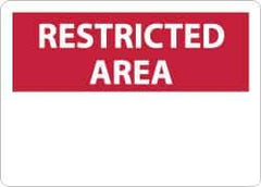 NMC - "Restricted Area", 10" Long x 14" Wide, Aluminum Safety Sign - Rectangle, 0.04" Thick, Use for Security & Admittance - Eagle Tool & Supply