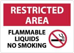 NMC - "Restricted Area - Flammable Liquids - No Smoking", 10" Long x 14" Wide, Rigid Plastic Safety Sign - Rectangle, 0.05" Thick, Use for Hazardous Materials - Eagle Tool & Supply