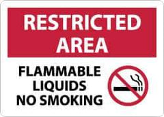 NMC - "Restricted Area - Flammable Liquids - No Smoking", 10" Long x 14" Wide, Aluminum Safety Sign - Rectangle, 0.04" Thick, Use for Hazardous Materials - Eagle Tool & Supply