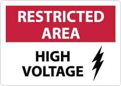 NMC - "Restricted Area - High Voltage", 10" Long x 14" Wide, Rigid Plastic Safety Sign - Rectangle, 0.05" Thick, Use for Accident Prevention - Eagle Tool & Supply
