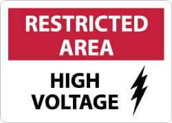 NMC - "Restricted Area - High Voltage", 10" Long x 14" Wide, Aluminum Safety Sign - Rectangle, 0.04" Thick, Use for Accident Prevention - Eagle Tool & Supply