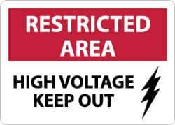 NMC - "Restricted Area - High Voltage - Keep Out", 10" Long x 14" Wide, Rigid Plastic Safety Sign - Rectangle, 0.05" Thick, Use for Accident Prevention - Eagle Tool & Supply