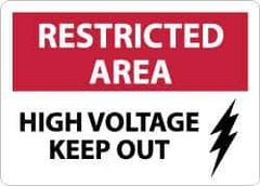NMC - "Restricted Area - High Voltage - Keep Out", 10" Long x 14" Wide, Rigid Plastic Safety Sign - Rectangle, 0.05" Thick, Use for Accident Prevention - Eagle Tool & Supply