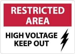 NMC - "Restricted Area - High Voltage - Keep Out", 10" Long x 14" Wide, Aluminum Safety Sign - Rectangle, 0.04" Thick, Use for Accident Prevention - Eagle Tool & Supply