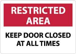 NMC - "Restricted Area - Keep Door Closed at All Times", 10" Long x 14" Wide, Rigid Plastic Safety Sign - Rectangle, 0.05" Thick, Use for Security & Admittance - Eagle Tool & Supply