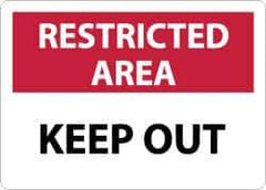 NMC - "Restricted Area - Keep Out", 10" Long x 14" Wide, Aluminum Safety Sign - Rectangle, 0.04" Thick, Use for Security & Admittance - Eagle Tool & Supply