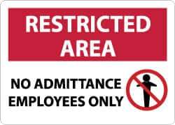 NMC - "Restricted Area - No Admittance - Employees Only", 10" Long x 14" Wide, Aluminum Safety Sign - Rectangle, 0.04" Thick, Use for Security & Admittance - Eagle Tool & Supply