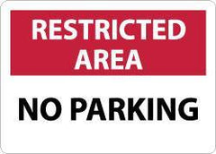 NMC - "Restricted Area - No Parking", 10" Long x 14" Wide, Aluminum Safety Sign - Rectangle, 0.04" Thick, Use for Security & Admittance - Eagle Tool & Supply