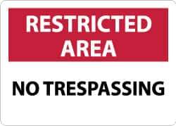 NMC - "Restricted Area - No Trespassing", 10" Long x 14" Wide, Rigid Plastic Safety Sign - Rectangle, 0.05" Thick, Use for Security & Admittance - Eagle Tool & Supply