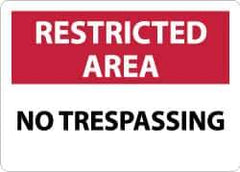 NMC - "Restricted Area - No Trespassing", 10" Long x 14" Wide, Rigid Plastic Safety Sign - Rectangle, 0.05" Thick, Use for Security & Admittance - Eagle Tool & Supply