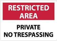 NMC - "Restricted Area - Private No Trespassing", 10" Long x 14" Wide, Aluminum Safety Sign - Rectangle, 0.04" Thick, Use for Security & Admittance - Eagle Tool & Supply