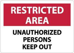 NMC - "Restricted Area - Unauthorized Persons Keep Out", 10" Long x 14" Wide, Rigid Plastic Safety Sign - Rectangle, 0.05" Thick, Use for Security & Admittance - Eagle Tool & Supply