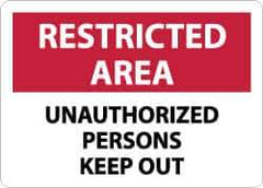 NMC - "Restricted Area - Unauthorized Persons Keep Out", 10" Long x 14" Wide, Aluminum Safety Sign - Rectangle, 0.04" Thick, Use for Security & Admittance - Eagle Tool & Supply