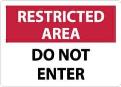 NMC - "Restricted Area - Do Not Enter", 10" Long x 14" Wide, Rigid Plastic Safety Sign - Rectangle, 0.05" Thick, Use for Security & Admittance - Eagle Tool & Supply