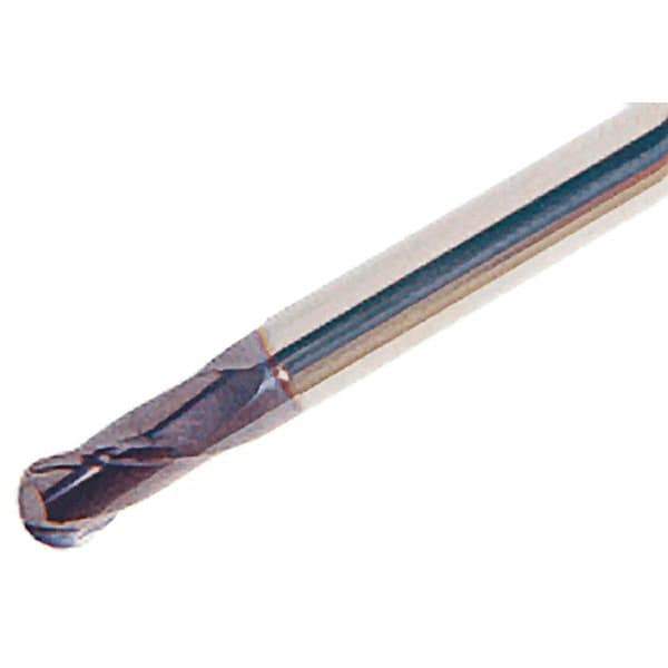 Iscar - 8mm Diam, 14mm LOC, 2 Flute Solid Carbide Ball End Mill - TiAlN Finish, Single End, 90mm OAL, 8mm Shank Diam, Spiral Flute - Eagle Tool & Supply
