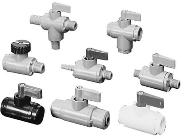 Specialty Mfr - 1/2" Pipe, Nylon Standard Ball Valve - Inline - Two Way Flow, Barbed x Barbed Ends, Wedge Handle, 125 WOG - Eagle Tool & Supply