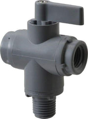 Specialty Mfr - 1/4" Pipe, PVC Standard Ball Valve - Three Way, MNPT x FNPT x FNPT Ends, Wedge Handle, 125 WOG - Eagle Tool & Supply