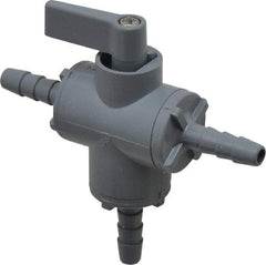 Specialty Mfr - 1/4" Pipe, PVC Standard Ball Valve - Three Way, Barbed x Barbed x Barbed Ends, Wedge Handle, 125 WOG - Eagle Tool & Supply