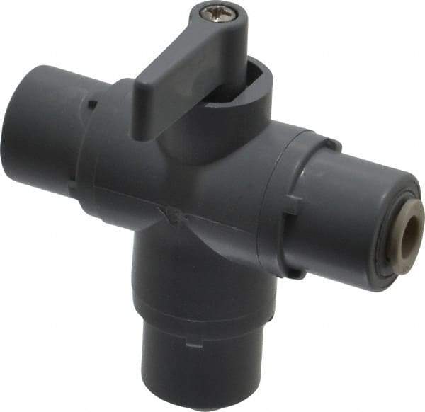 Specialty Mfr - 1/4" Pipe, PVC Standard Ball Valve - Three Way, Push-to-Connect x Push-to-Connect x Push-to-Connect Ends, Wedge Handle, 125 WOG - Eagle Tool & Supply