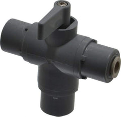 Specialty Mfr - 1/4" Pipe, PVC Standard Ball Valve - Three Way, Push-to-Connect x Push-to-Connect x Push-to-Connect Ends, Wedge Handle, 125 WOG - Eagle Tool & Supply